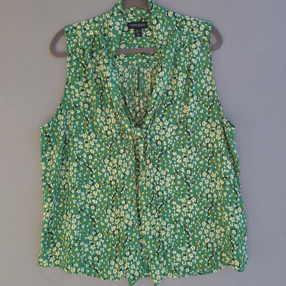 Cynthia Rowley Green Floral Women's Sleeveless Top XL - Picture 1 of 8